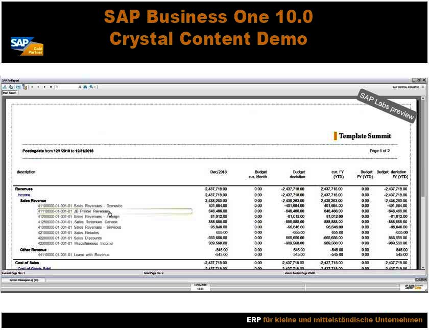 SAP Business One Crystal Content Demo