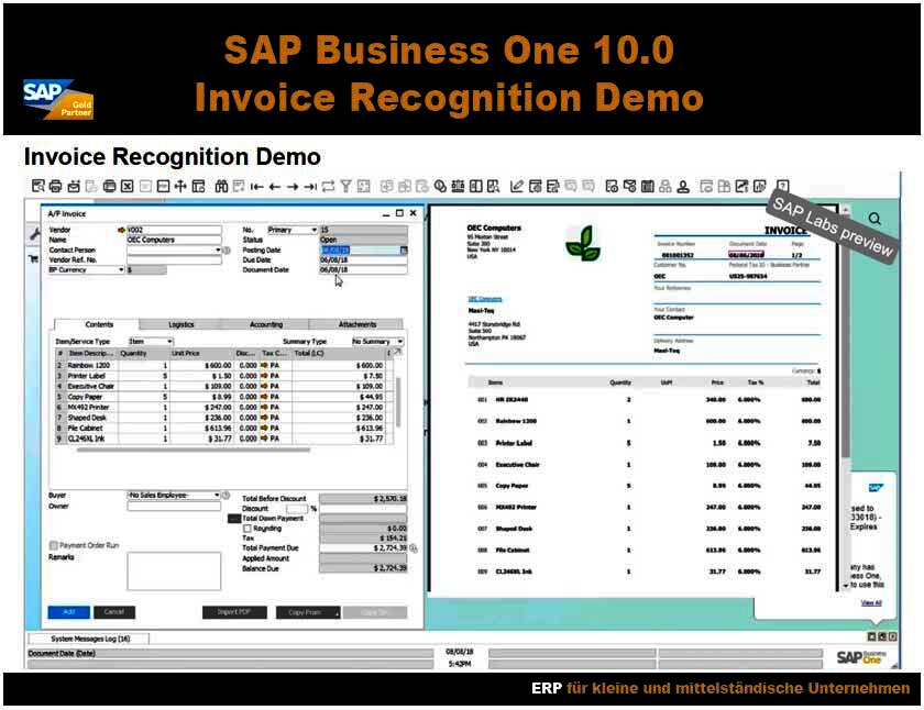 SAP Business One Rechnungserfassung Demo
